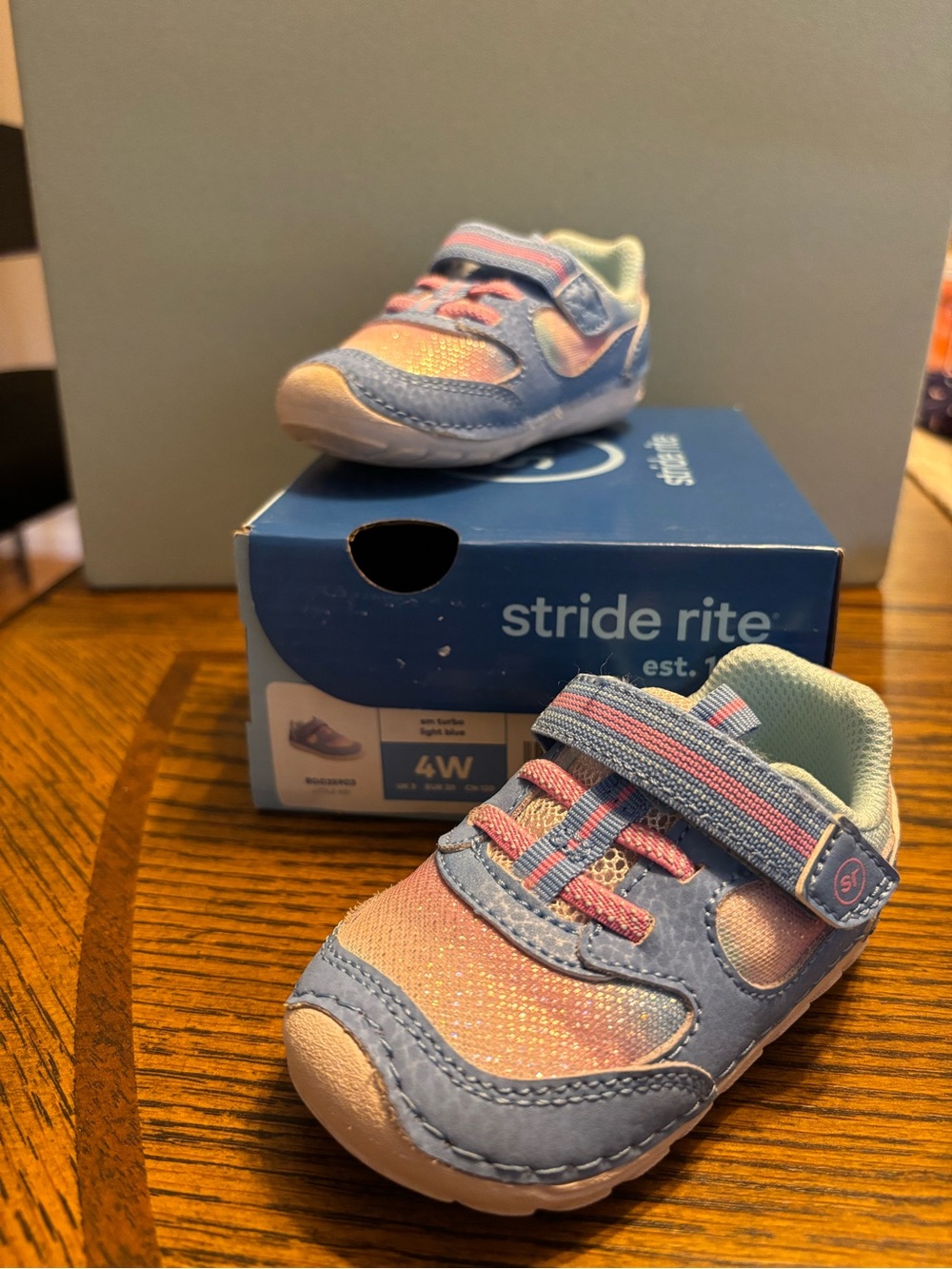 Stride Rite Light Blue and Pink Toddler Sneakers with Hook-and-Loop Strap